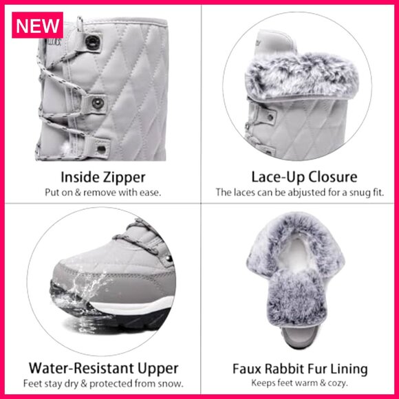 Women's Snow Boots Size 6-11 Waterproof Warm Lined Winter Boots Outdoor - Picture 3 of 8